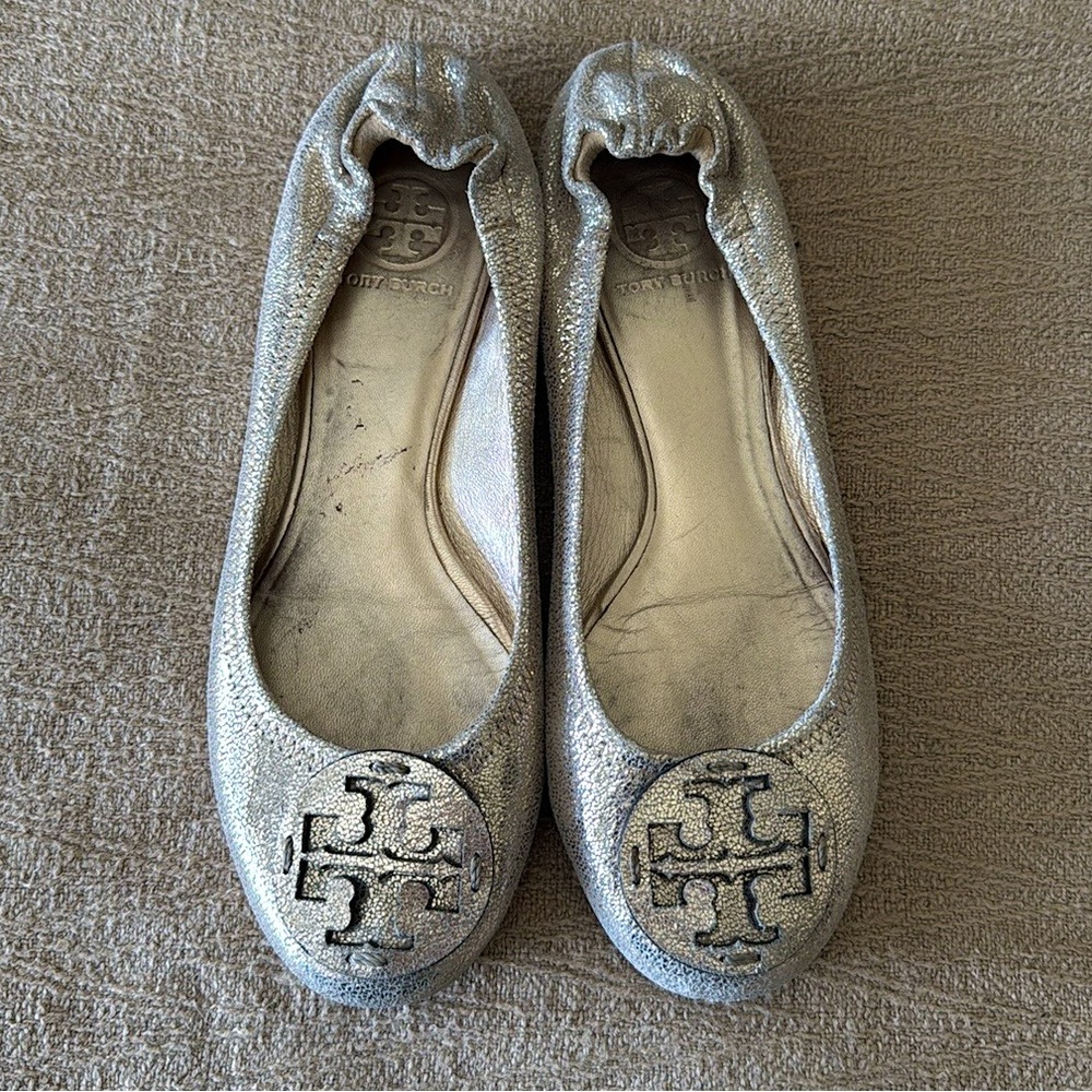 Tory Burch GOLD sparkle ballet flats 8.0 slip on
